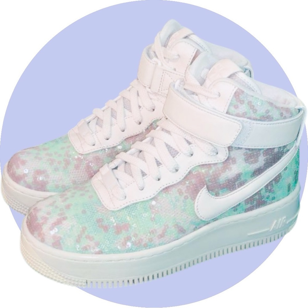 🤩 NIKE Air Force 1 Upstep Hi LX 'Sequin Fabric’ 9.5 US Women’s- LIMITED EDITION🤩 - Picture 11 of 13